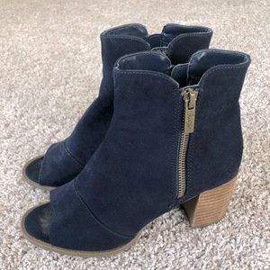 Navy Suede Peep-toe Booties